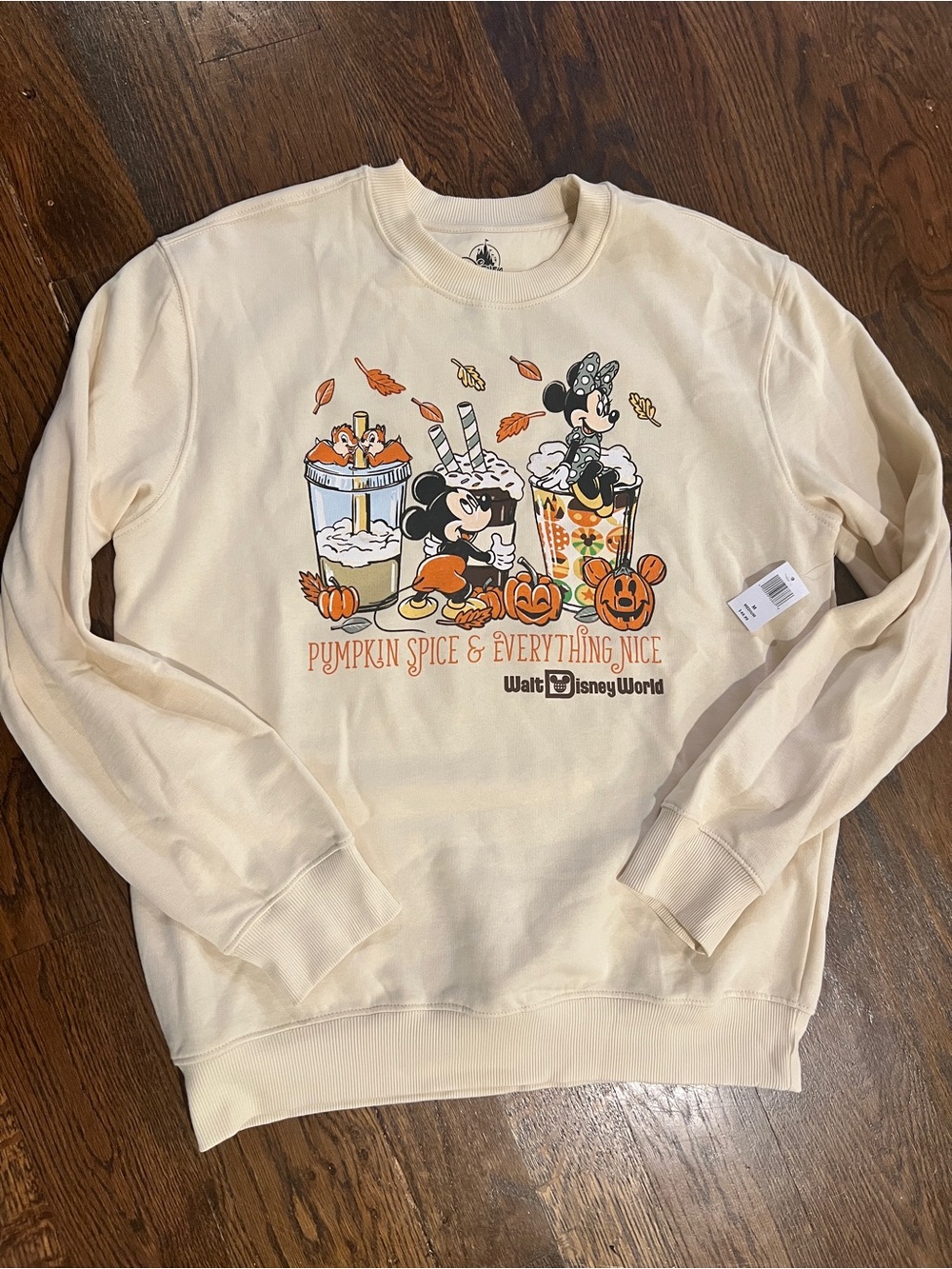 Disney Cream Pumpkin Spice Crewneck Sweatshirt with Mickey & Minnie Graphic
